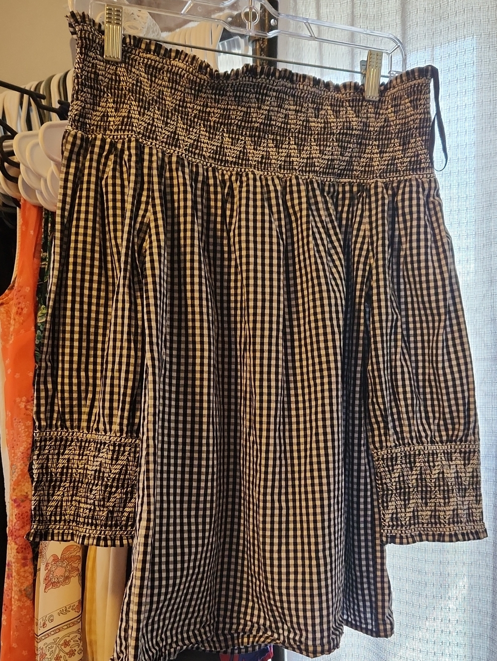 Scully Black & White Gingham Smocked Shirt
